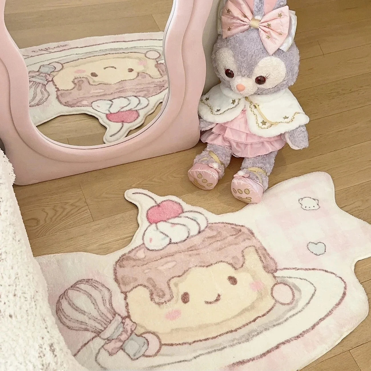Navak Teppich Rosa Niedlicher Teppich Bettmatte Schlafzimmer Anti-Rutsch Weich Polyester Kunst Camere Herz nachgeahmt Pluie Dinkie Spiegel Front Teppich