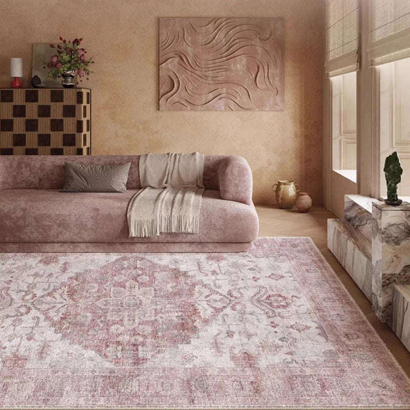 Navak Teppich, rosa, Vintage-Wohnzimmerteppich, nordischer Stil, leichter Luxus, Kunst, Schlafzimmerteppich, maschinenwaschbar, faltbar, rutschfest, Couchtischmatte 러그