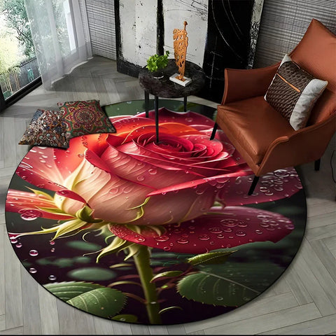 Navak Teppich, 3D, luxuriös, Blumen, Rosen, Gänseblümchen, nordischer runder Teppich für Wohnzimmer, Schlafzimmer, Kinderspielzimmer, Stuhldekoration, Haustierbereich, rutschfeste Matte