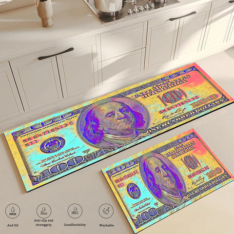 Navak Teppich Schwarz Gold 100 Dollar Bill Geld Küche Bodenmatte Home Fußmatte Korridor Balkon Lange Teppiche Nachttisch Rutschfester Saugfähiger Teppich