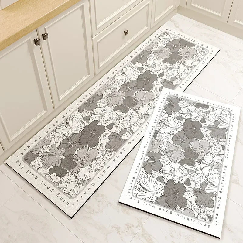 Navak Teppich Teppich für Küche Bodenmatte PVC Leder Wasserdicht Rutschfest Lang Teppich Ölbeständig Fußmatten Rosa Blume Home Dekoration Teppiche