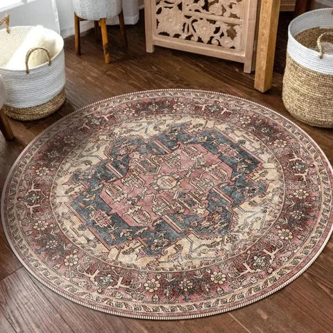 Navak Carpet Exclusive Picks Bohemian Retro Runder Schlingenflor-Teppich – Runder Vintage-Teppich für Couchtisch, Sofa und Schlafzimmer, rutschfest, Heimdeko