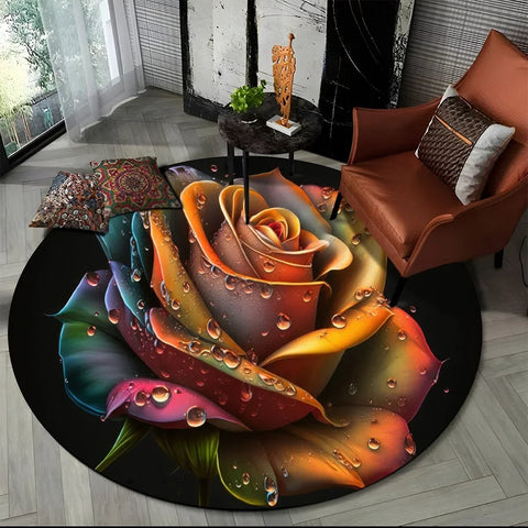 Navak Teppich, 3D, luxuriös, Blumen, Rosen, Gänseblümchen, nordischer runder Teppich für Wohnzimmer, Schlafzimmer, Kinderspielzimmer, Stuhldekoration, Haustierbereich, rutschfeste Matte