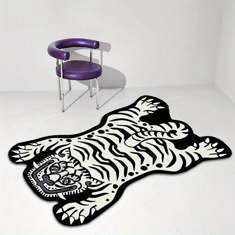 Navak Carpet Exclusive Picks Kreativer, geschwungener weißer Tiger-Teppich – langlebig und leicht zu reinigen – Seitenteppich fürs Zimmer, Eingangsmatte fürs Badezimmer, Heimdekoration