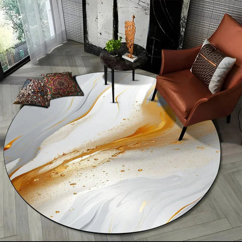 Navak Carpet 3D Luxus Marmordruck Runder Teppich Abstrakter geometrischer Bereichsteppich für Wohnzimmer Schlafzimmer Stuhldekor Rutschfeste Bodenmatte Fußmatte