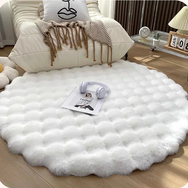 Navak Carpet Nordische runde Teppiche für Wohnzimmer, Plüsch-Bodenmatte, weiche Teppiche, Schlafzimmer, Nachttisch, flauschige Matte, rutschfester, zotteliger Teppich, Raumdekoration