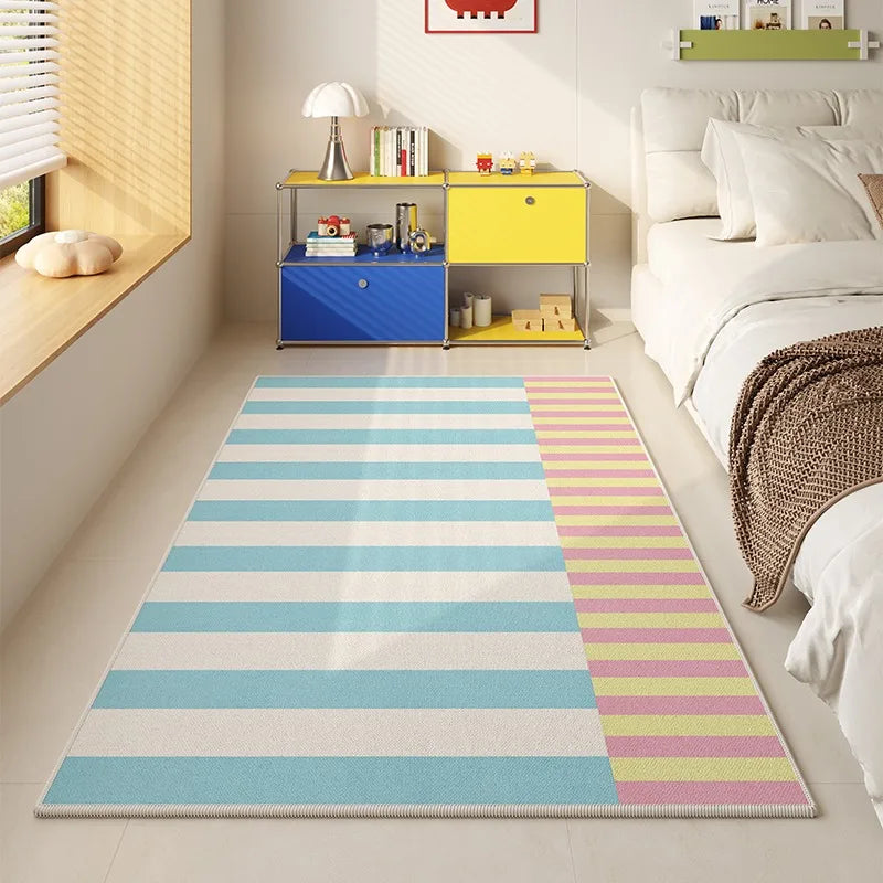Navak Teppich Schlafzimmer Bodenmatte Rutschfester weicher bequemer Teppich Blau-weiße Welle Geometrischer süßer Teppich Lange Heimdekorationsmatten 침실 카펫