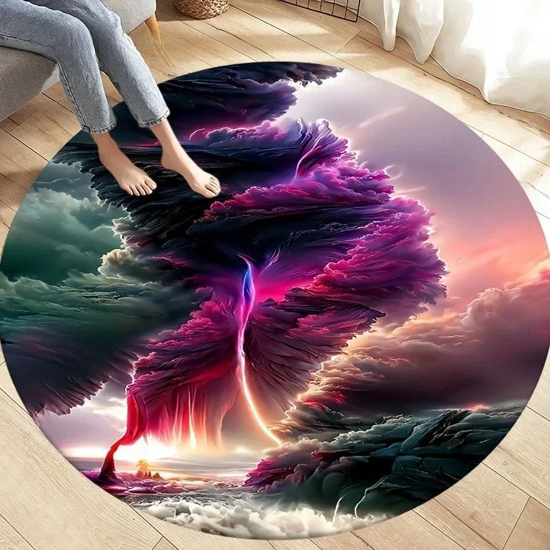 Navak Carpet Crystal Velvet Natural Disaster Runder Teppich, Fantasy Tornado Cloud Print Rutschfeste Bodenmatte für Wohnzimmer, Schlafzimmer, Sofa-Dekor