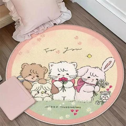 Navak Carpet Daily Picks DISNEY Kawaii Mikko Mousse Runde Matte Souffle Cammy Latte süßer Nachttisch Wohnzimmer Schlafzimmer Teppich Bodendekor Mädchen Teppich