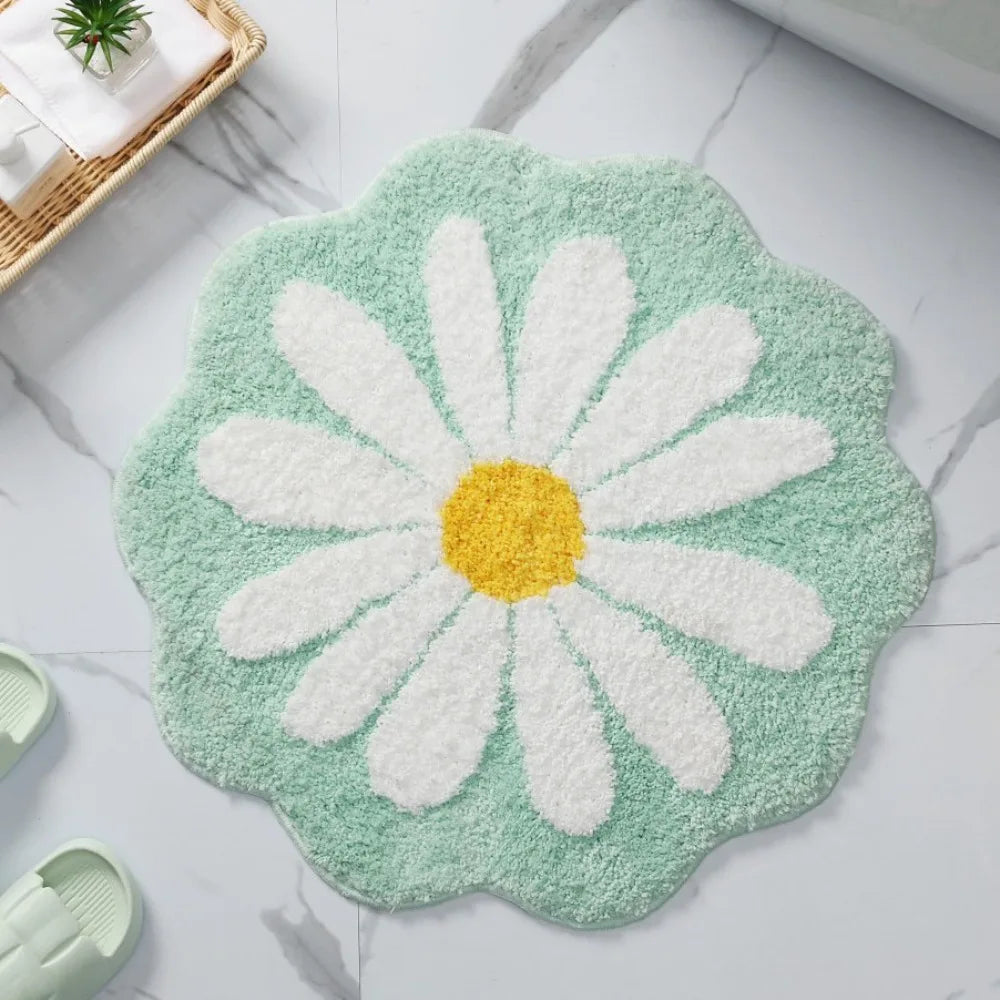 Navak Carpet Rutschfester Blumenteppich, beflockt, getuftet, Gänseblümchen, Badematte, Kaschmir-Imitat, waschbar, Baby-Krabbelteppich, Schlafzimmer, Wohnzimmer