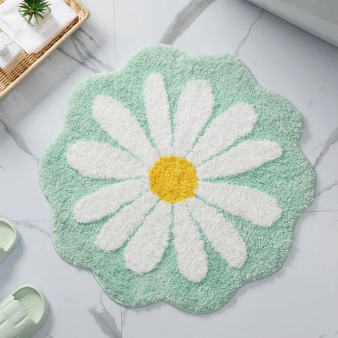 Navak Carpet Rutschfester Blumenteppich, beflockt, getuftet, Gänseblümchen, Badematte, Kaschmir-Imitat, waschbar, Baby-Krabbelteppich, Schlafzimmer, Wohnzimmer