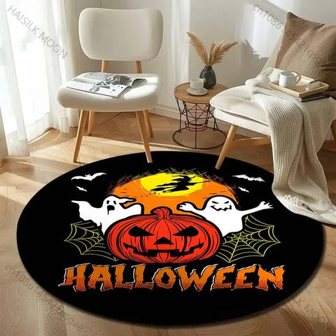 Navak Teppichkopf Fledermausschloss Halloween Runde Teppiche Teppich Kinderzimmer Fußmatten Spielzimmer Polster Wohnzimmer Schlafzimmer Mode Gaming Teppich