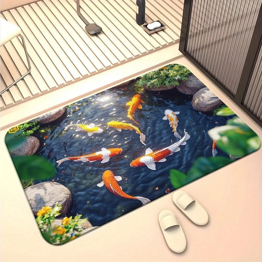 Navak Carpet 1 Stück 3D-Muster Landschaft Fußmatten Küchenteppiche Rutschfeste Pop-Design Badezimmerteppiche Badematte Teppich für Zuhause Waschbecken Wäsche Dekor
