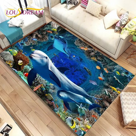 Navak Teppich, 3D-Illusion, Meeresboden, Unterwasserwelt, Delfin, Hai, Teppich für Wohnzimmer, Schlafzimmer, Sofa, Fußmatte, rutschfeste Bodenmatte