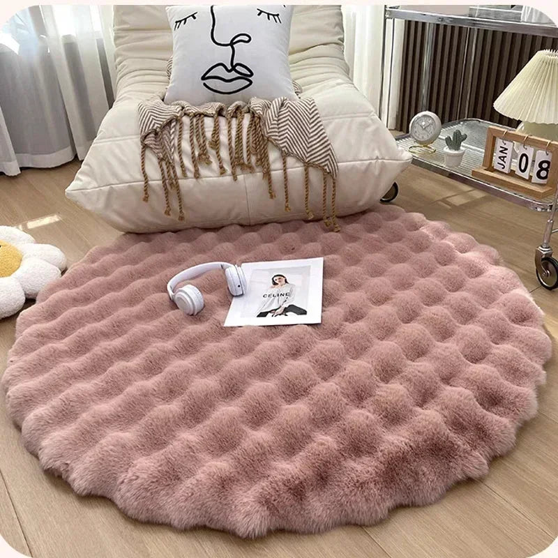 Navak Carpet Nordische runde Teppiche für Wohnzimmer, Plüsch-Bodenmatte, weiche Teppiche, Schlafzimmer, Nachttisch, flauschige Matte, rutschfester, zotteliger Teppich, Raumdekoration