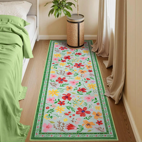 Navak Carpet Exclusive Picks Läuferteppich für den Flur, Blumenmuster, 5,1 x 15,2 cm, waschbar, rutschfest, für den Sommerbereich in der Küche, als Dekoration für Bauernhaus, Schlafzimmer, Zuhause, Eingangsbereich