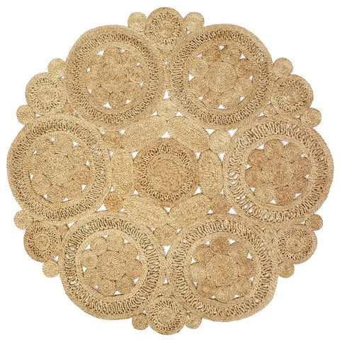 Navak Teppich, natürlicher geflochtener Jute-Teppich, rund, handgefertigt, für den Innenbereich, weich, Bohemian-Stil, geometrisches Design, Heimdekoration, Esszimmer, Schlafzimmer, Wohnzimmer