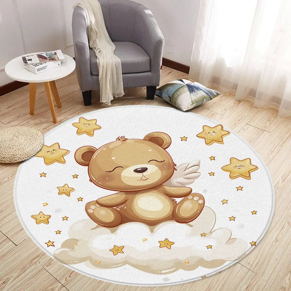 Navak Teppich Cartoon Löwe Liebe Bär Runder Teppich Wohnzimmer Dekoration Kaninchen Bär Waldtiere Schlafzimmer Teppiche Heimmatten Waschbare Freizeitteppiche