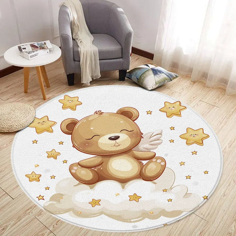 Navak Teppich Cartoon Löwe Liebe Bär Runder Teppich Wohnzimmer Dekoration Kaninchen Bär Waldtiere Schlafzimmer Teppiche Heimmatten Waschbare Freizeitteppiche