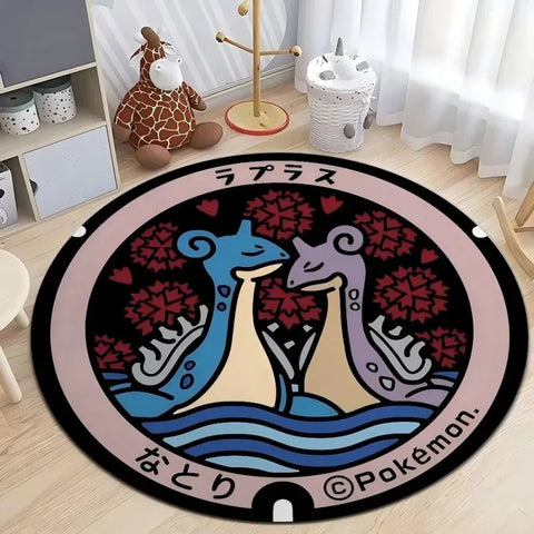 Navak Carpet Daily Picks Disney Japan Anime Pokemon Round Floor Mat Living Room Sofa Bedroom Rug Cute Non-Slip Machine Washable Carpet Home Decor