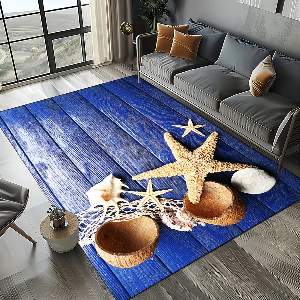 Navak Carpet 2025 Neuer Seestern-Strand-Muschel-Seestern-Sand-Teppich für Wohnzimmer, Schlafzimmer, Heimsofa-Dekoration, Kinderspiel-Rutschfeste Bodenmatte