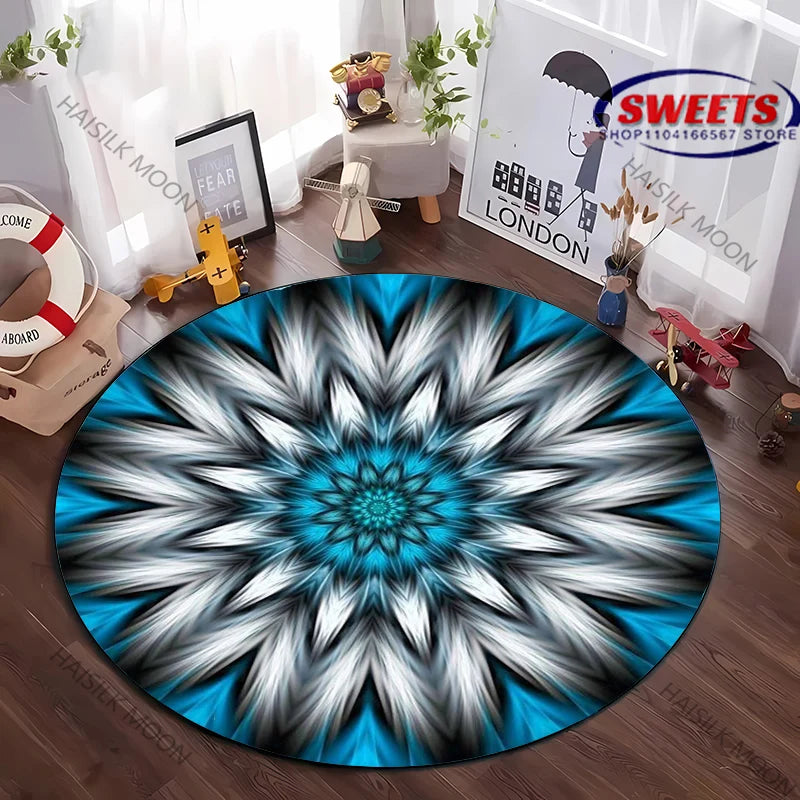 Navak Carpet Next Day Shipping Mandala Flower Printing Round Carpet Bedroom Living Room Sofa All Season Mat Kids Room Non-Slip Decorative Rug