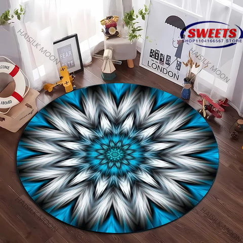 Navak Carpet Next Day Shipping Mandala Flower Printing Round Carpet Bedroom Living Room Sofa All Season Mat Kids Room Non-Slip Decorative Rug
