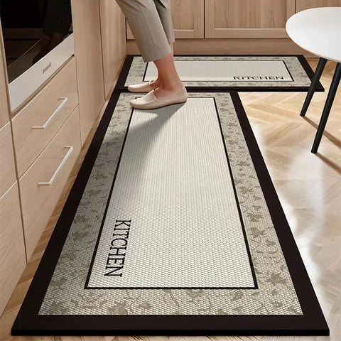 Navak Teppich Teppich für Küche Bodenmatte PVC Leder Wasserdicht Rutschfest Lang Teppich Ölbeständig Fußmatten Rosa Blume Home Dekoration Teppiche