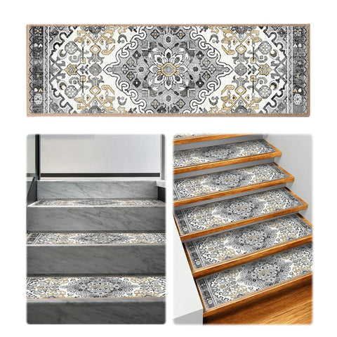 Navak Carpet 15-teiliges Teppich-Treppenstufen-Set, wiederverwendbar, rutschfest, für Treppen, Teppiche im Bohemian-Stil, rutschfeste Treppenstufen für den Innenbereich, für Holzstufen