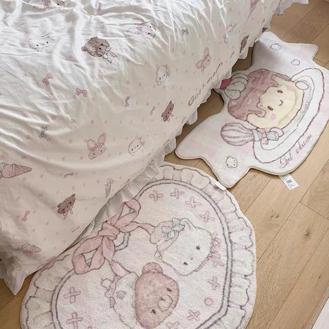 Navak Teppich Rosa Niedlicher Teppich Bettmatte Schlafzimmer Anti-Rutsch Weich Polyester Kunst Camere Herz nachgeahmt Pluie Dinkie Spiegel Front Teppich