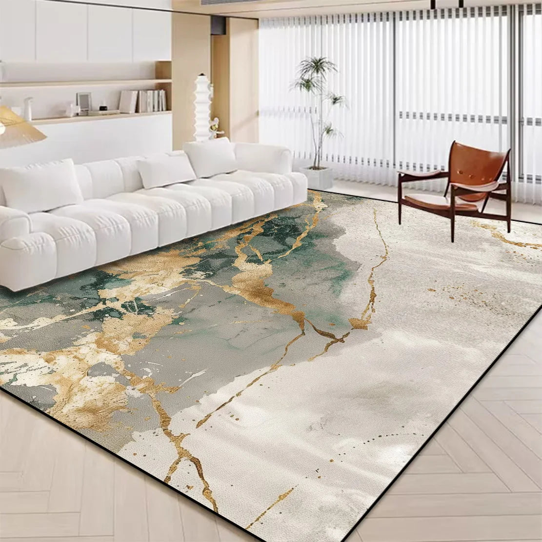 Navak Carpet Luxuriöser weißer Marmorteppich für Wohnzimmer, nordische Golddekoration, Heimteppich, rutschfeste, waschbare Teppiche für Schlafzimmer, Ins-Bodenmatte 러그