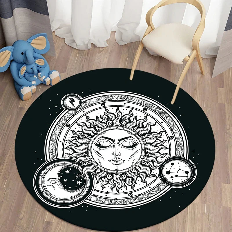 Navak Teppich Nordischer Stil Sonne Mond Rundteppich Wohnzimmer Bett Bad Kinderboden Dekoration Rutschfeste Matte