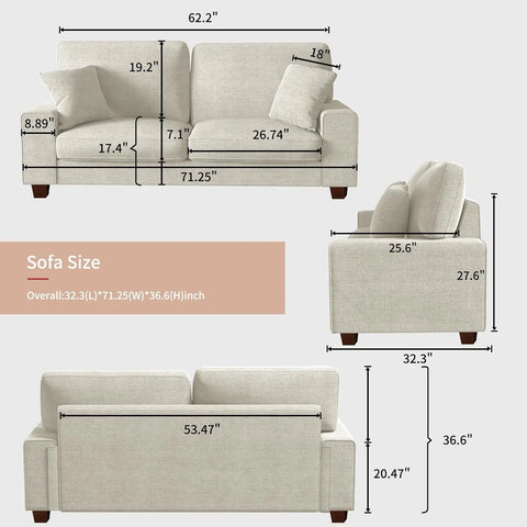 Navak Carpet Modernes Zweisitzer-Sofa für das Wohnzimmer, Chenille-Liegesessel, abnehmbarer Bezug, Federkissen, Massivholzrahmen,
