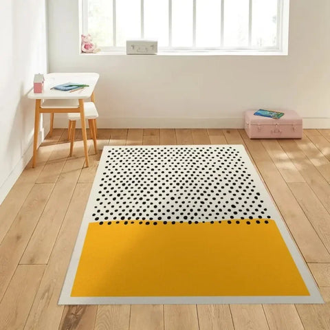 Navak Carpet – Geometrischer Teppich in kräftigem Gelb und Schwarz – Modernes Wohnzimmerdekor im Mid-Century-Stil | Skandinavisch inspirierter abstrakter Teppich für stilvolle Häuser