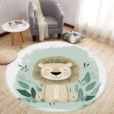 Navak Teppich Cartoon Löwe Liebe Bär Runder Teppich Wohnzimmer Dekoration Kaninchen Bär Waldtiere Schlafzimmer Teppiche Heimmatten Waschbare Freizeitteppiche