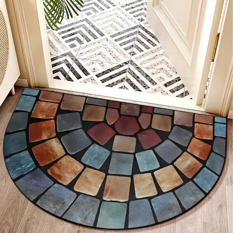 Navak Carpet Rutschfeste, halbrunde Fußmatte mit Blumenmuster, saugfähig, Willkommensteppich, waschbar, Fußmatte, Eingangsmatte für drinnen und draußen
