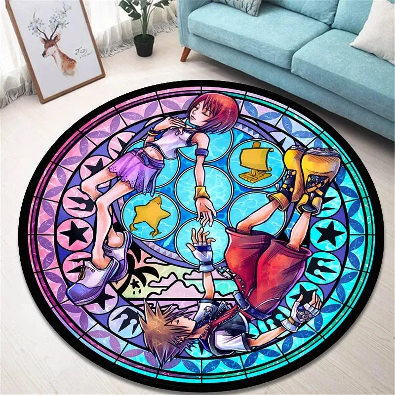Navak Carpet Daily Picks Kingdom Hearts Cartoon-Teppich, runde Bodenmatte, Wohnzimmerteppich, Badezimmer, Küchenteppich, Fußmatte, rutschfeste Bodenmatte