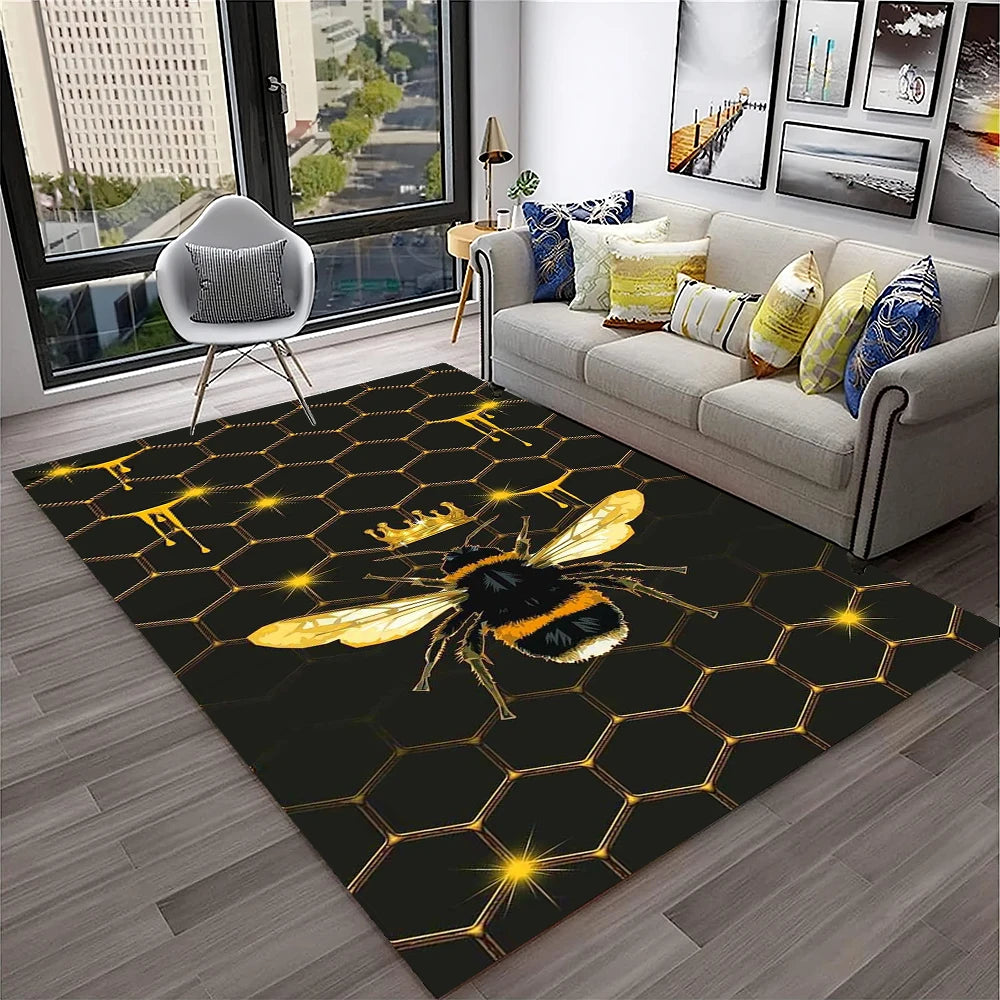 Navak Teppich, süße Biene, Honigbiene, Insekten-Cartoon, 3D-Teppich für Zuhause, Wohnzimmer, Schlafzimmer, Sofa, Fußmatte, Dekor, Kinderbereich, Teppich, rutschfeste Bodenmatte