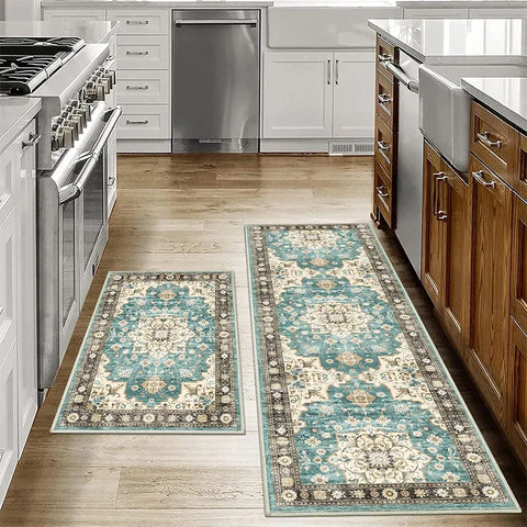 Navak Carpet Exclusive Picks 1/2 Stück Bohemian Küchen-Fußmatten, rutschfest, waschbar, für Badezimmer, Badezimmer, Türmatten, Flur, Gang, Fußmatten, Heimdekoration