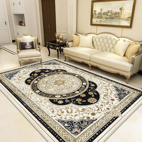 Navak Carpet Luxurious Retro Rugs for Living Room European Decoration Home Sofa Area Non-slip Floot Mat Bedroom Cloakroom Red Soft Carpet