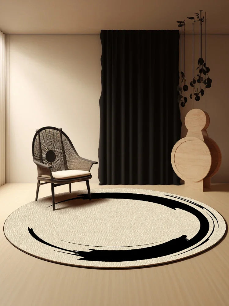 Navak Teppich Wohnzimmerteppich Rund Einfach Leicht Luxus Schlafzimmer Teppiche Schwarzer Ring Geometrischer Teppich Schmutzabweisend Drehstuhl Teppiche Alfombra