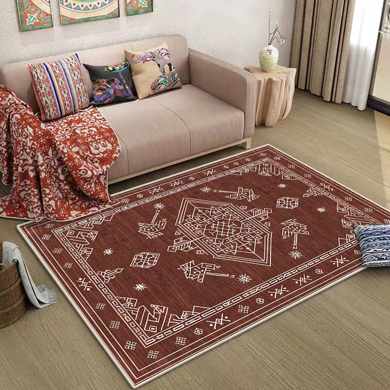 Navak Carpet Bohemian Thickened Short Plush Carpets for Living Room Decoration Bedroom Sofa Area Soft Floor Mat Retro Non-slip Washable Rug