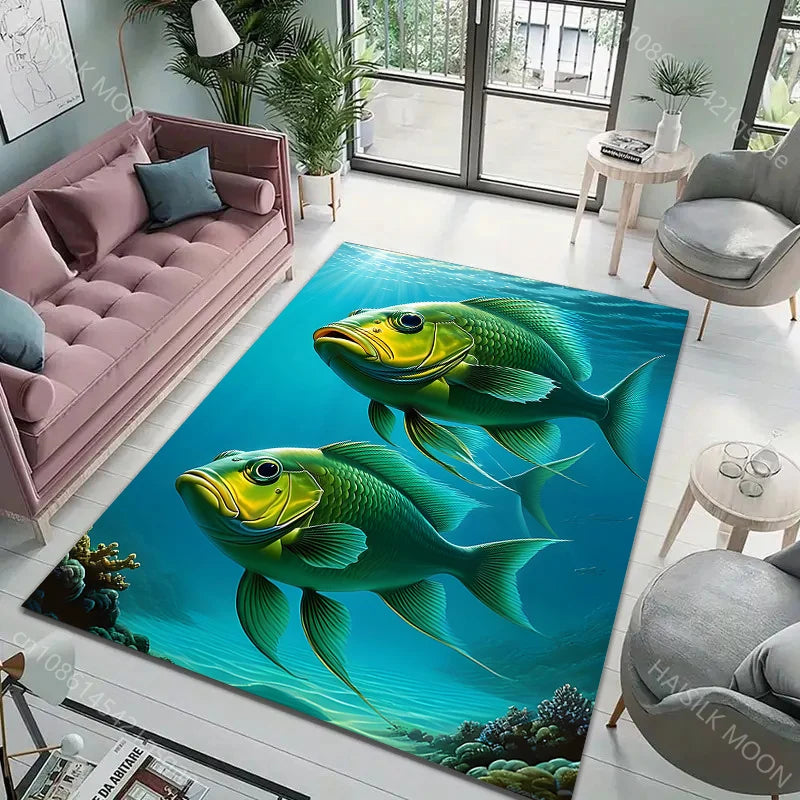 Navak Teppich, Fisch im Meer, Tiefseefisch-Muster, Teppich für Wohnzimmer, Schlafzimmer, Nachttisch, Bodenmatte, Garderobe, Spielmatte, Flächenteppich, große Größe