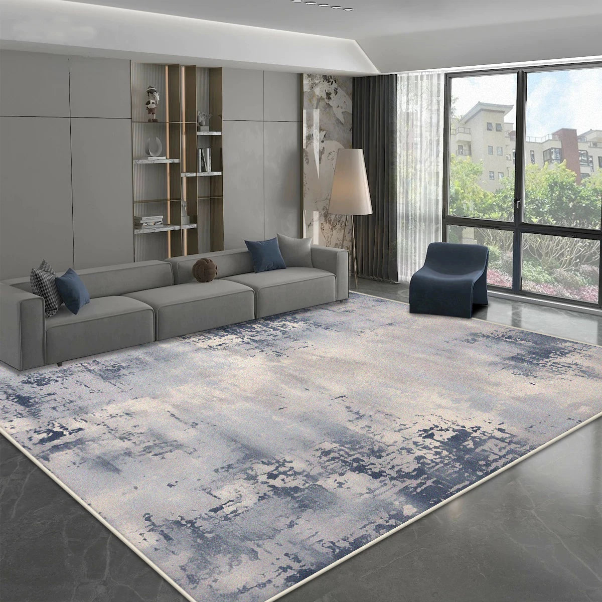 Navak Teppich, moderner, schlichter Stil, Teppich für Wohnzimmer, blau-grau, Dekoration, Heimsofa, flauschiger, weicher Teppich, Schlafzimmer, Nachttisch, waschbare, rutschfeste Matte