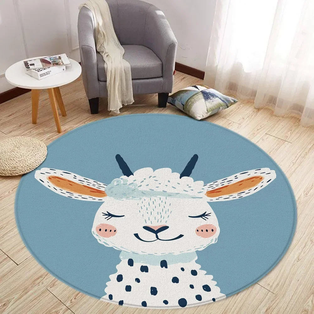 Navak Teppich Cartoon Löwe Liebe Bär Runder Teppich Wohnzimmer Dekoration Kaninchen Bär Waldtiere Schlafzimmer Teppiche Heimmatten Waschbare Freizeitteppiche
