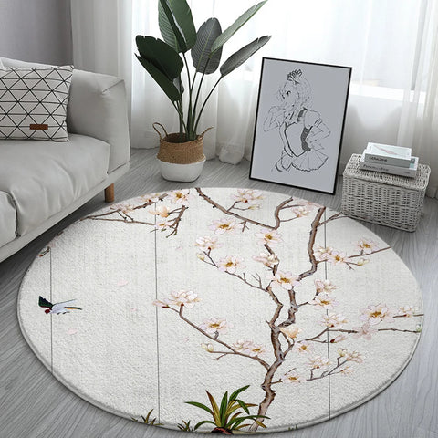 Navak Teppich Home Wohnzimmer Schlafzimmer Badezimmer Bodenmatte Druck Dekorativer Teppich Blume und Vogel Runde Pfingstrose Rose