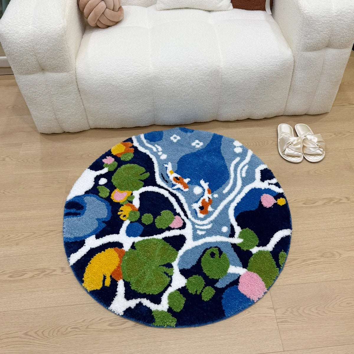 Navak Carpet Bunter Lotusteich, rund, handgefertigt, getufteter Teppich für Wohnzimmer, psychedelisches Schlafzimmer, Retro-Teppich, Plüsch, Kreis, abstrakte Kunst, Bereichsteppich