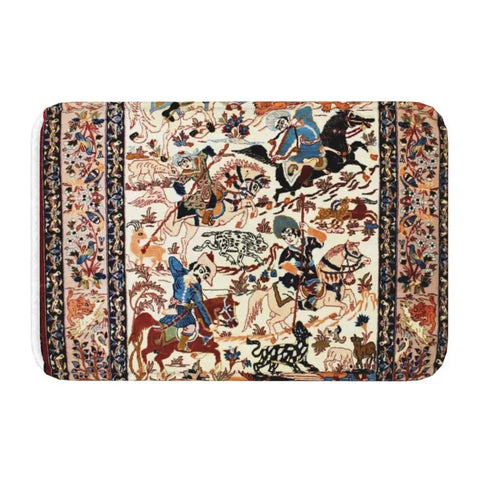 Navak Teppich, blau, antik, persischer Isfahan-Seidenteppich mit Tieren, Eingangsmatte, Stammes-Ethno-Blumenmuster, Badematte, Teppich