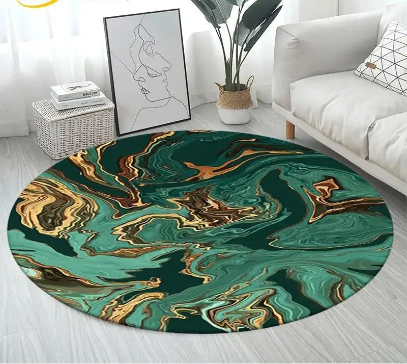 Navak Carpet Nordic Colour Green Gold White Marble Round Carpet Balcony Floor Mat Bathroom Living Room Home Yoga Coffee Mats Home Decor Rug