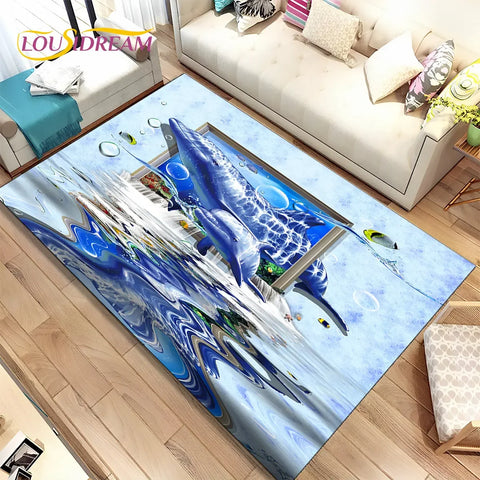Navak Teppich, 3D-Illusion, Meeresboden, Unterwasserwelt, Delfin, Hai, Teppich für Wohnzimmer, Schlafzimmer, Sofa, Fußmatte, rutschfeste Bodenmatte